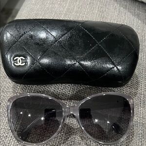 Chanel Black Quilted Sunglasses Case with Sunglasses